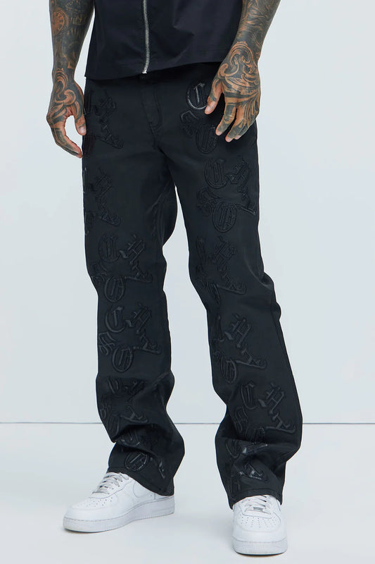 Chaos Embroidery Straight Jeans - Black