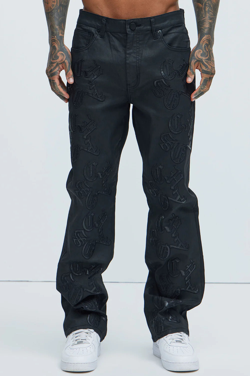 Chaos Embroidery Straight Jeans - Black