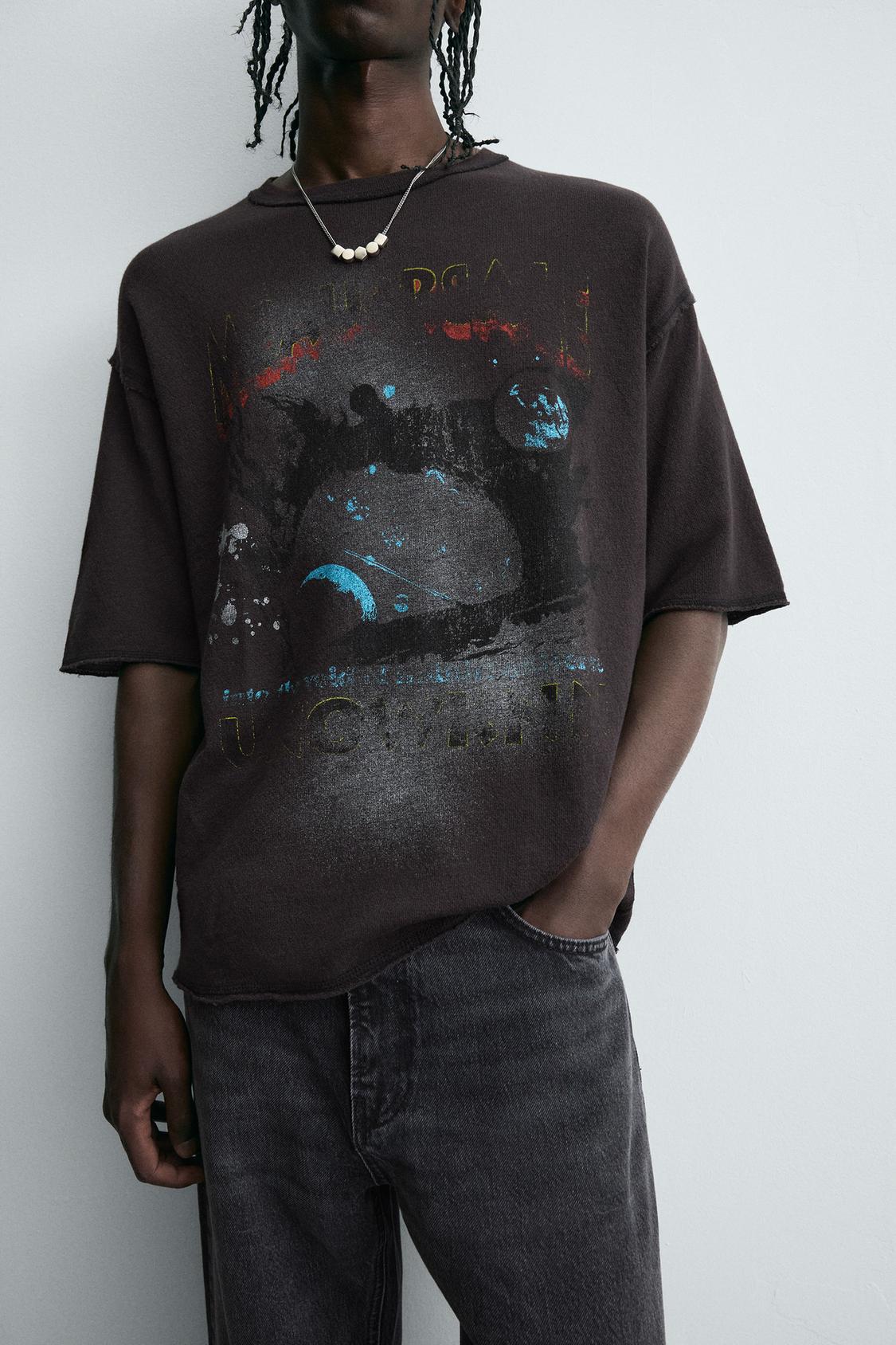 WASHED PRINTED KNIT T-SHIRT