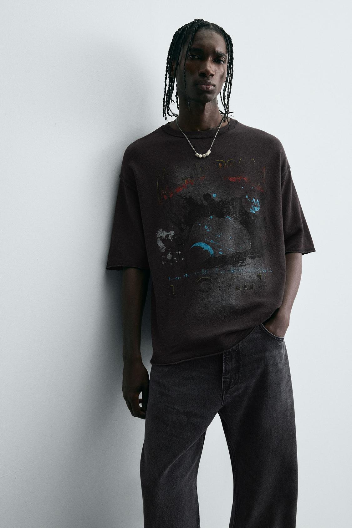 WASHED PRINTED KNIT T-SHIRT