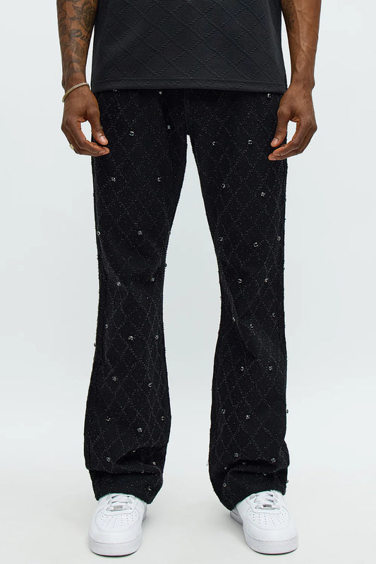 Stacked Slim Flare Wrecked In Jewels Jeans - Black