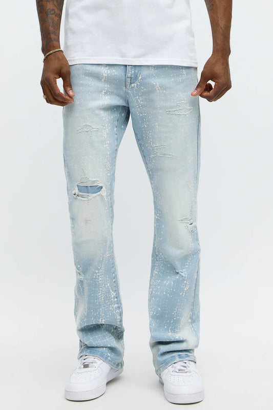 Stacked Skinny Flare Bleach Croc Jean - Light Wash