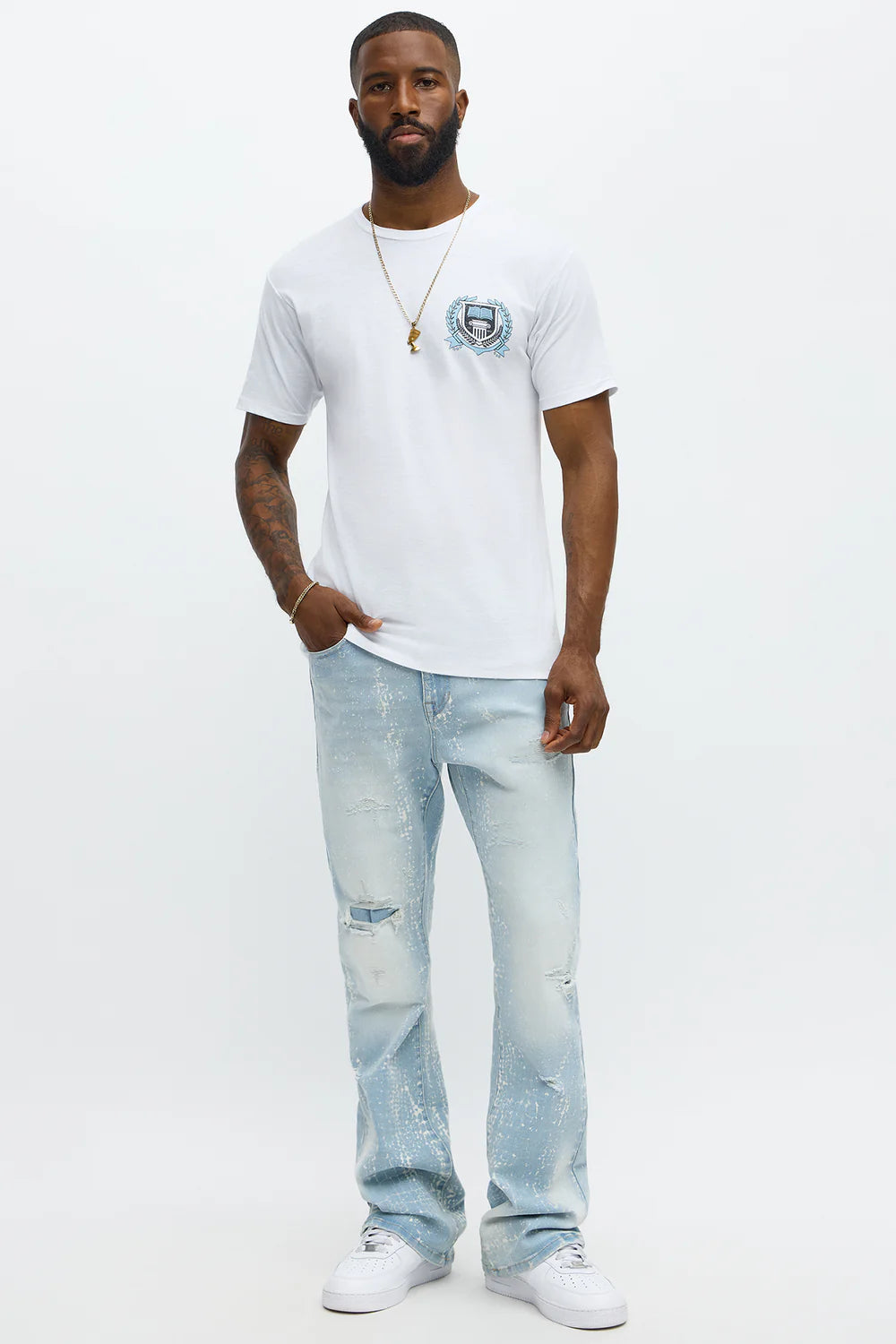 Stacked Skinny Flare Bleach Croc Jean - Light Wash