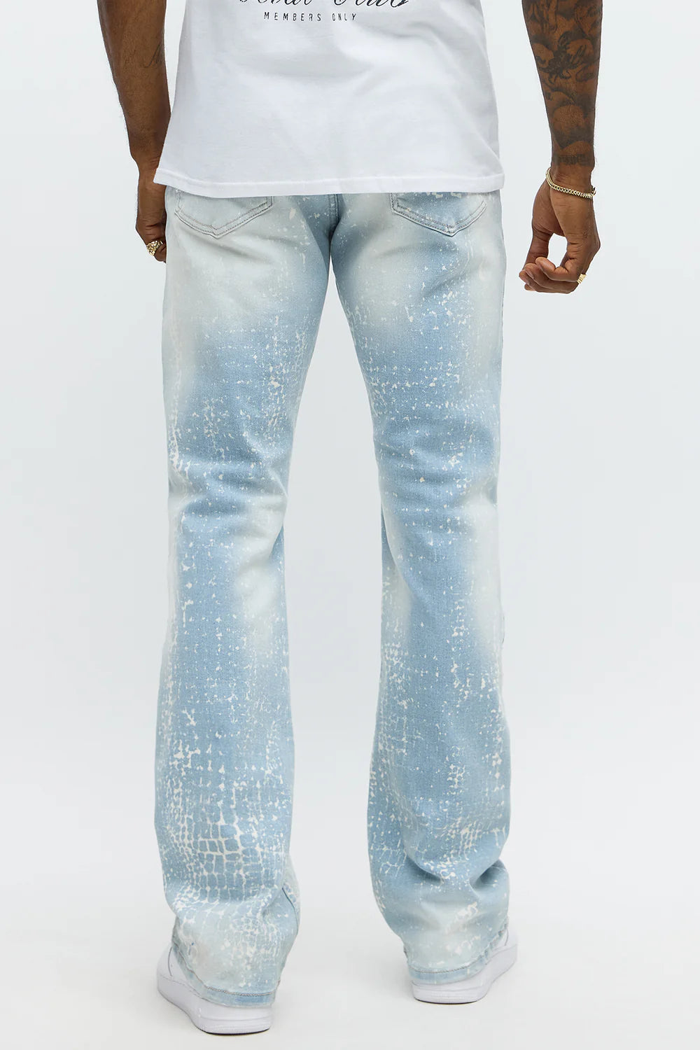 Stacked Skinny Flare Bleach Croc Jean - Light Wash