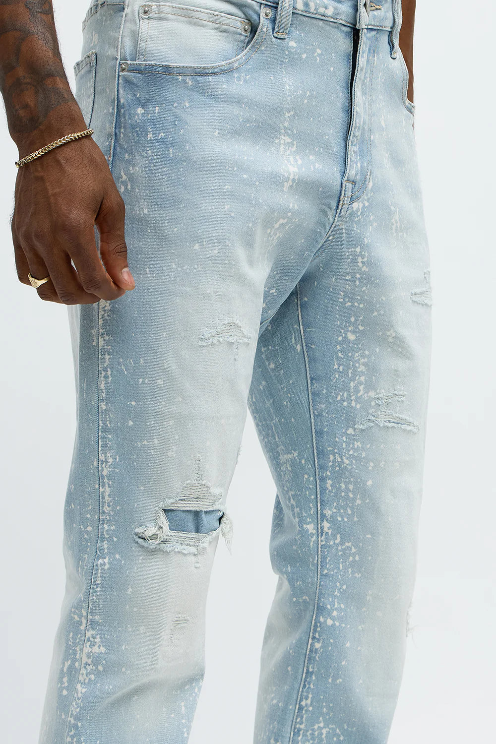 Stacked Skinny Flare Bleach Croc Jean - Light Wash