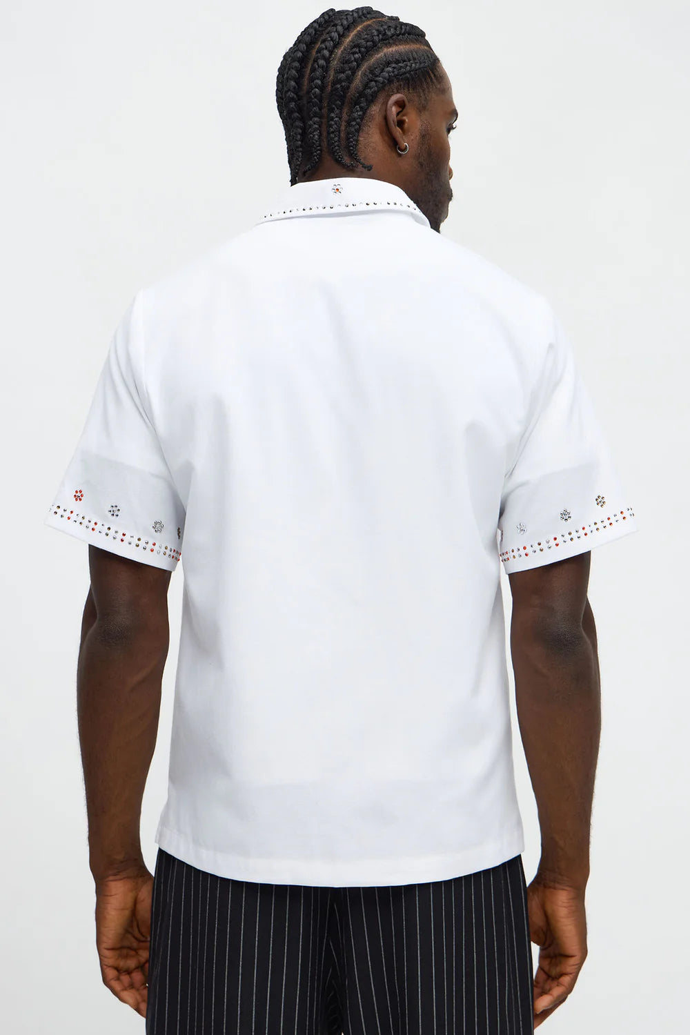 Midnight Blossom Rhinestone Button Up - White