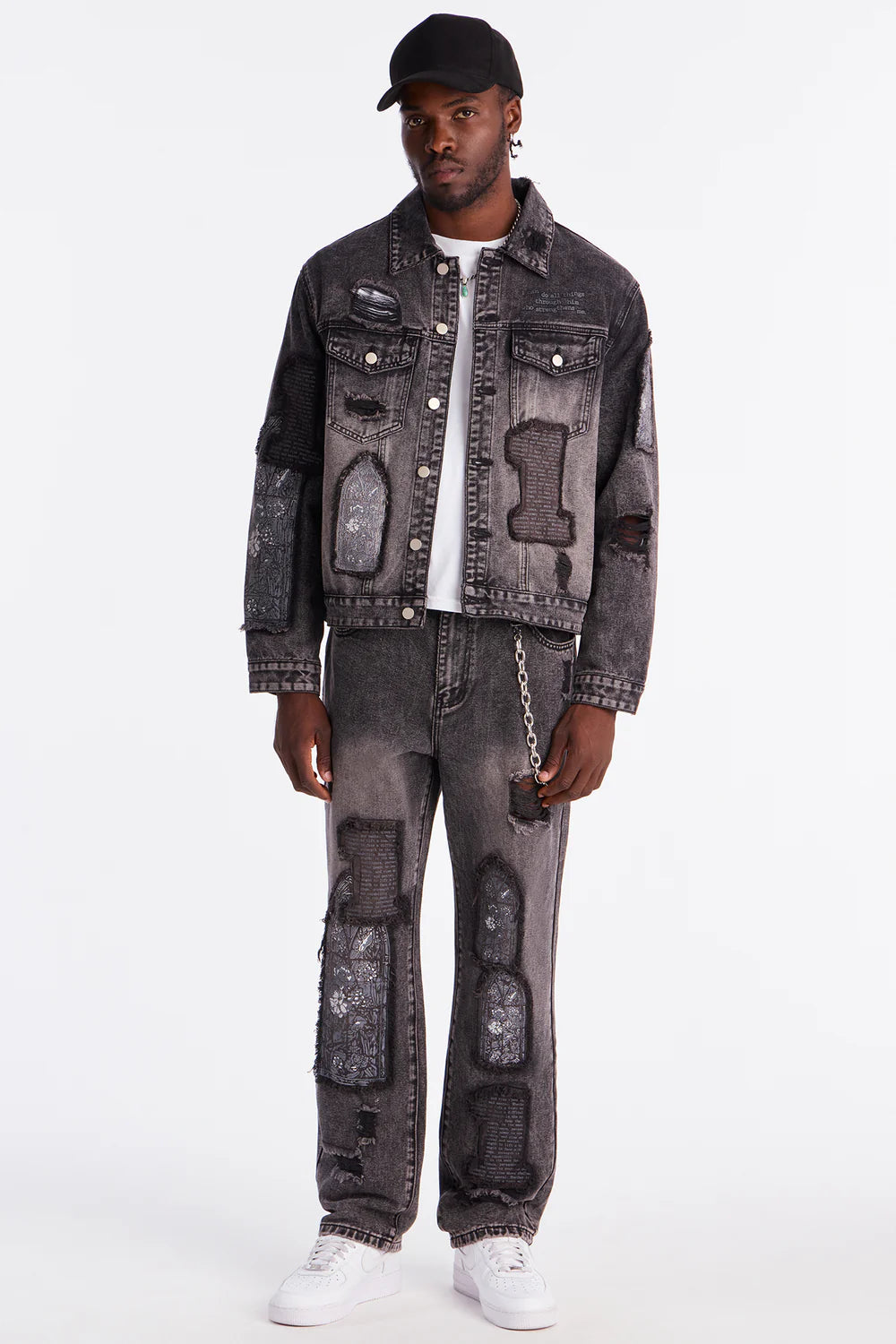 Straight In Due Time Distressed Patch Jean - Black Wash