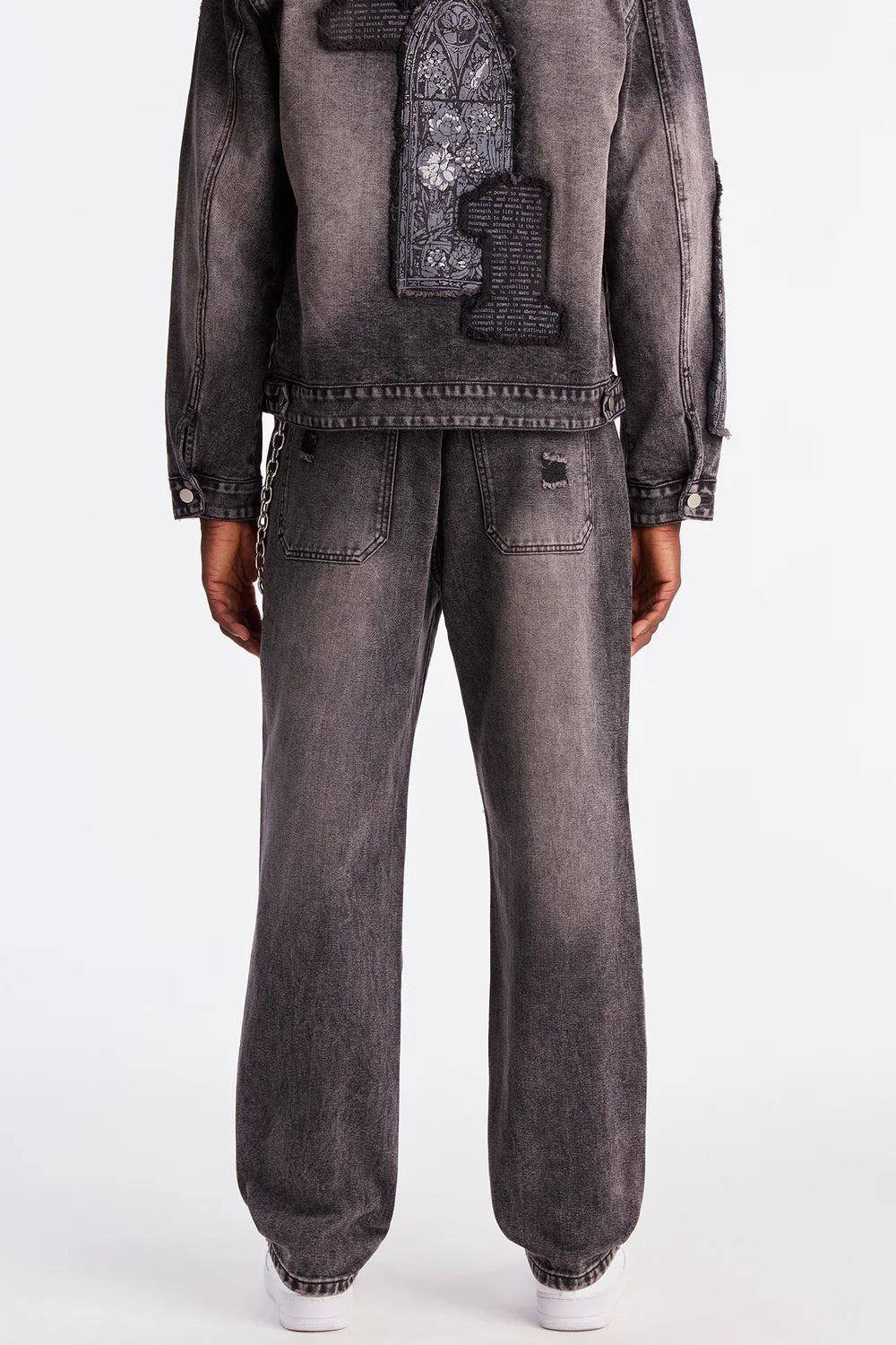 Straight In Due Time Distressed Patch Jean - Black Wash