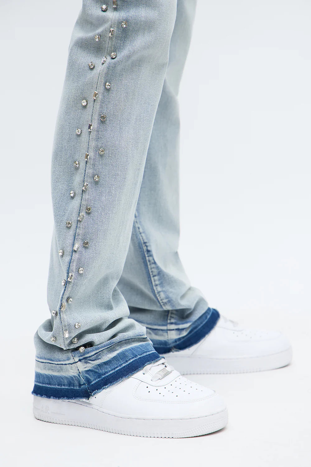 Stacked Skinny Flare By My Side Studded Jean - Light Blue Wash