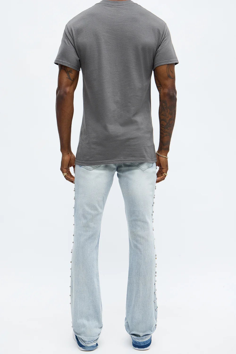 Stacked Skinny Flare By My Side Studded Jean - Light Blue Wash