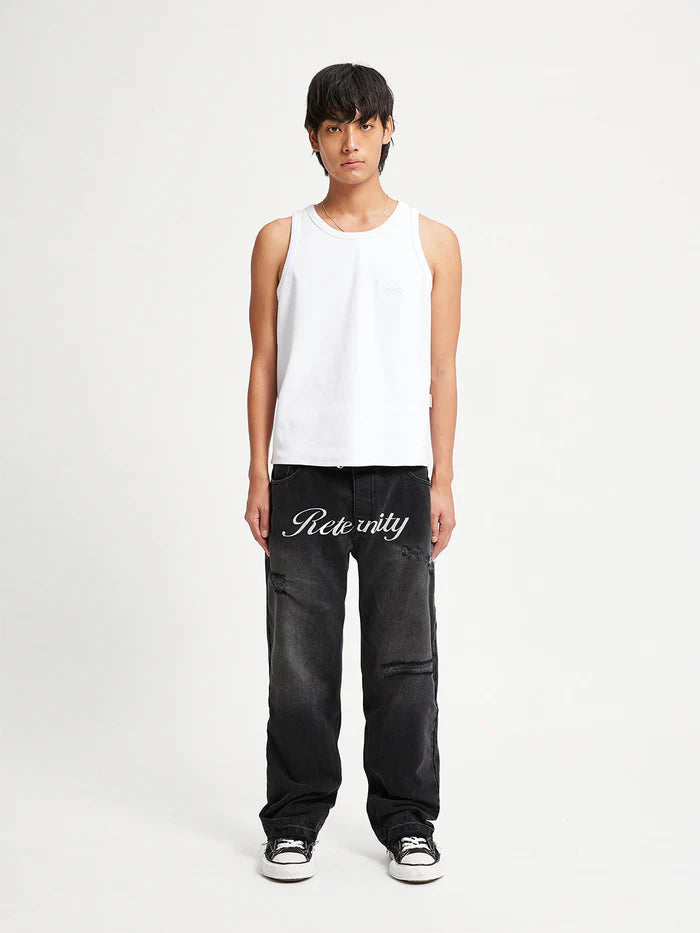 DENIM WITH APPLICATION - WASHED BLACK