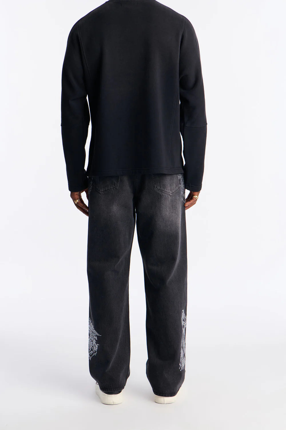 Baggy Tiger Rhinestone Jean - Black Wash