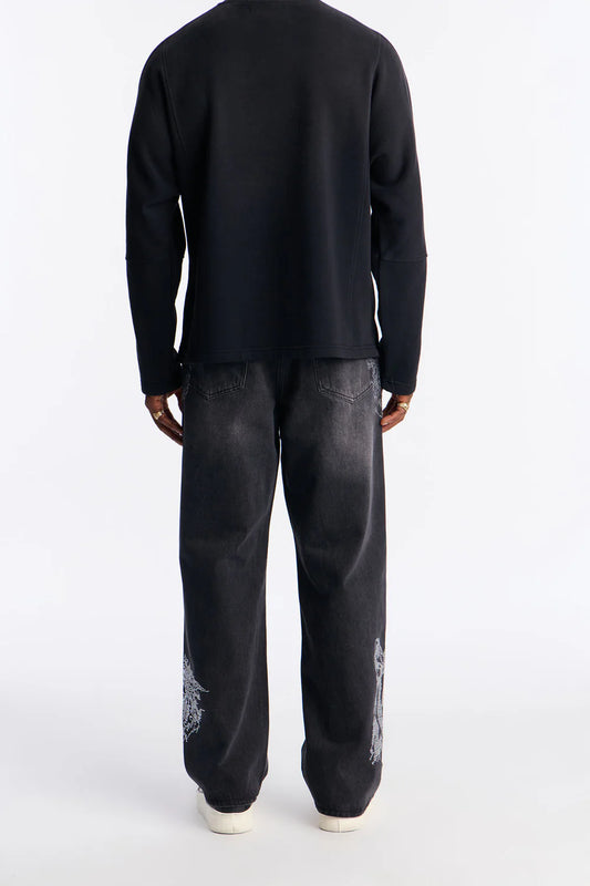 Baggy Tiger Rhinestone Jean - Black Wash