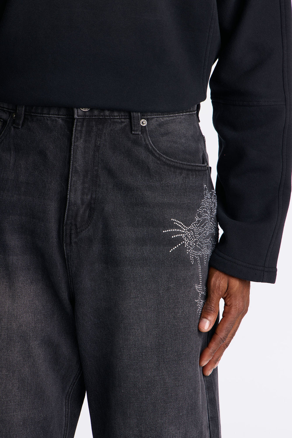 Baggy Tiger Rhinestone Jean - Black Wash