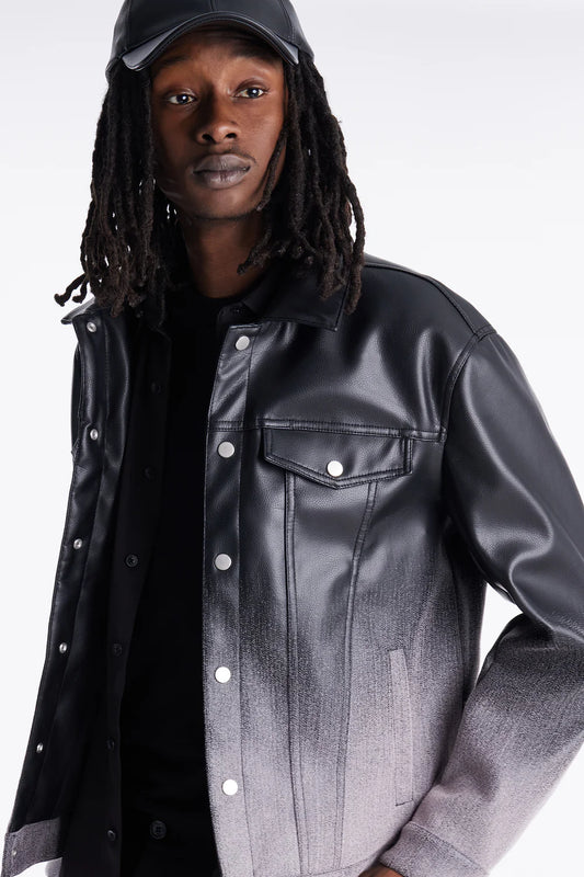 Ombre Faux Leather Trucker Jacket - Pink/combo