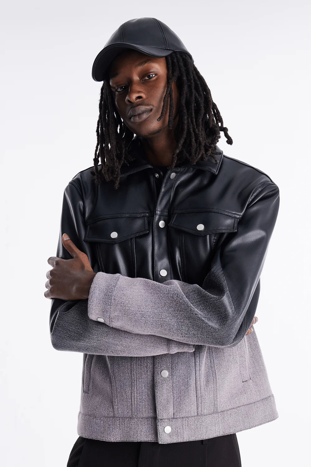 Ombre Faux Leather Trucker Jacket - Pink/combo