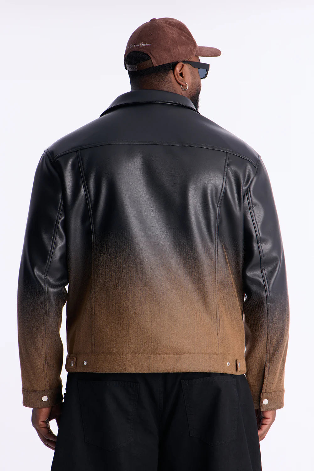 Ombre Faux Leather Trucker Jacket - Brown/combo