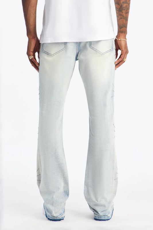 Stacked Skinny Flare Starburst Shine Jeweled Jean - Light Wash