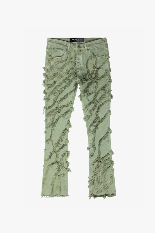 "GRIT” LIGHT EMERALD STACKED FLARE JEAN