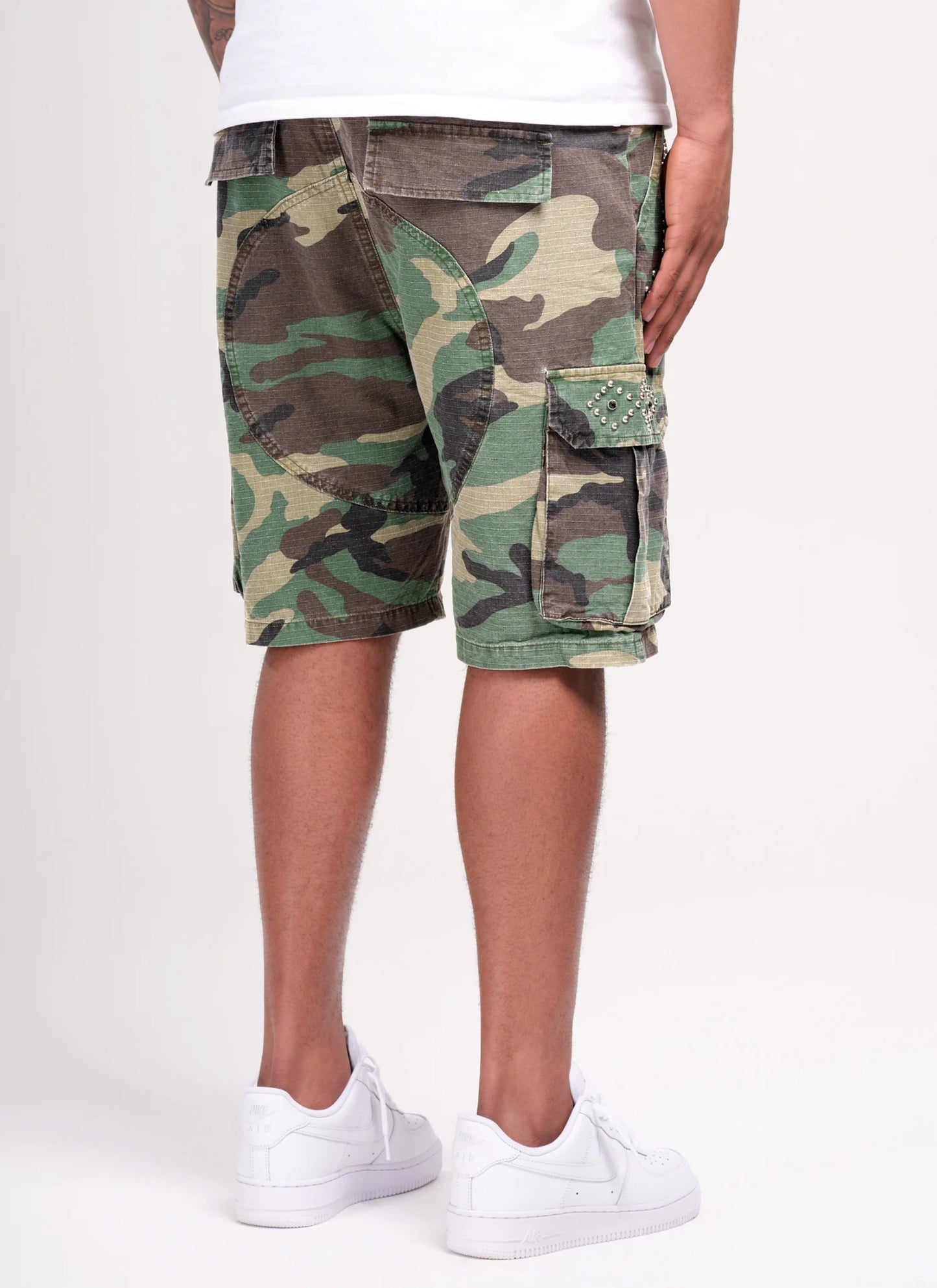 Vintage Studded Cargo Shorts - Camo