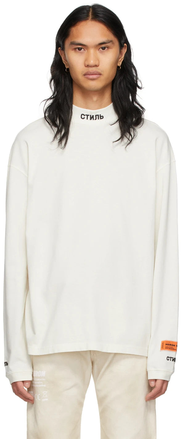 HERON PRESTON White 'Style' Mock Neck Long Sleeve T-Shirt