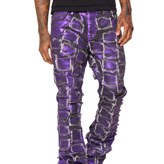 4444 PURPLE WAXED STACKED FLARE JEAN