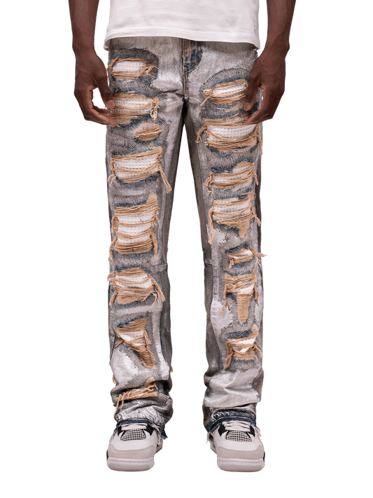 Metallic Flare Denim - Cream Wash