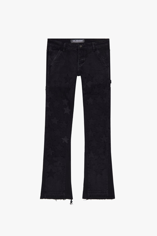 "V-STARS” BLACK STACKED FLARE JEAN