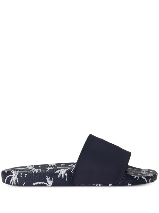 palm-tree-print pony slides