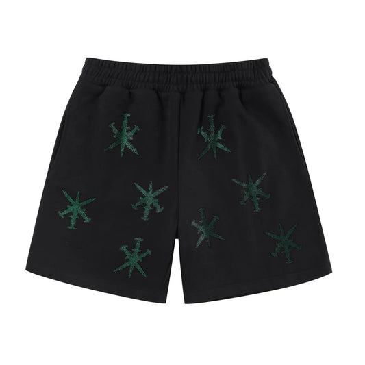 BLACK / GREEN RHINESTONE SHORTS