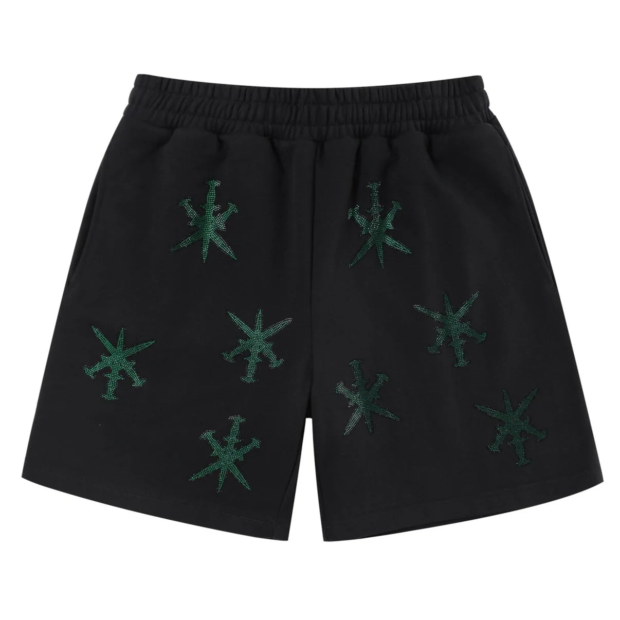 BLACK / GREEN RHINESTONE SHORTS