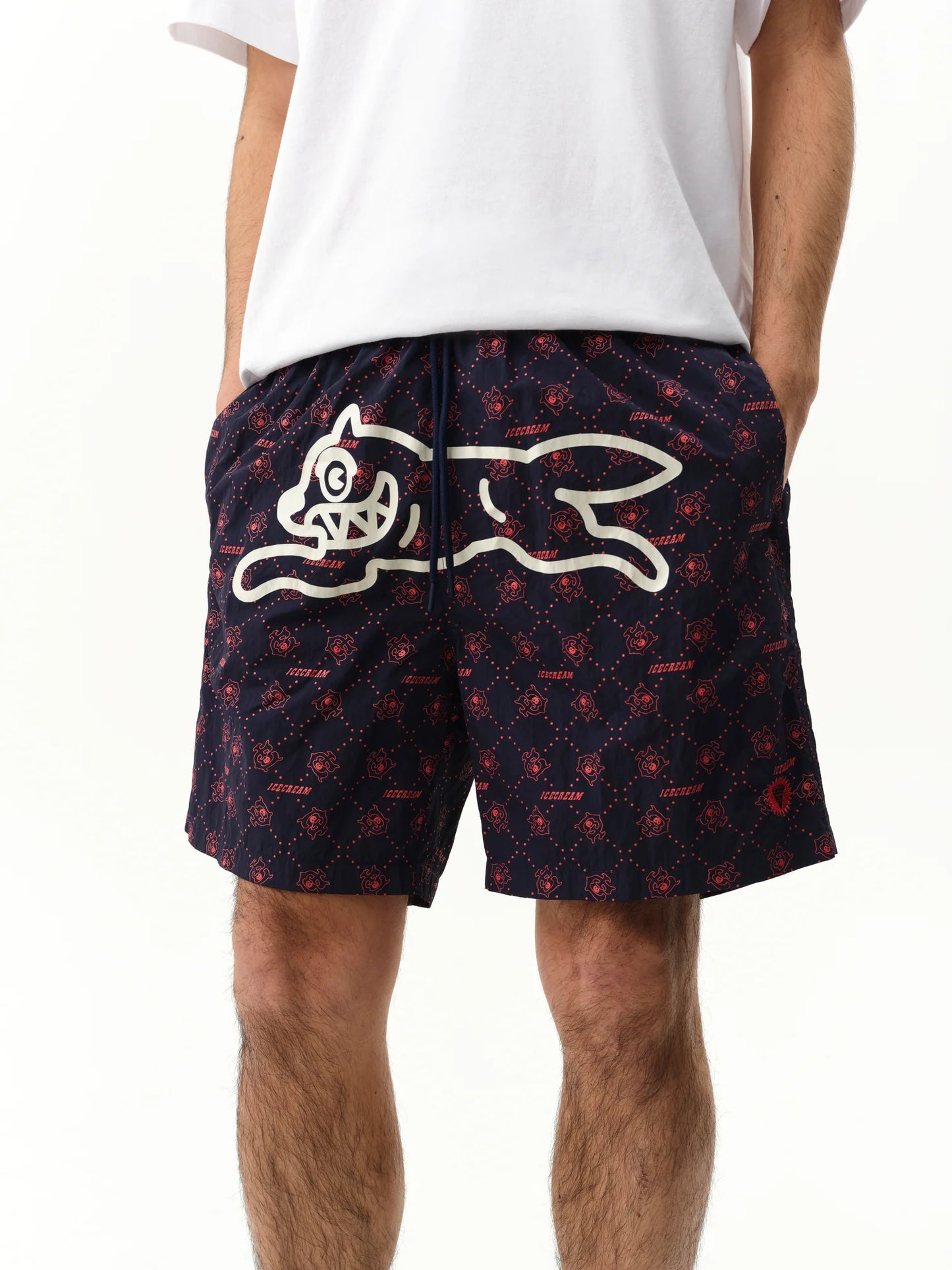 MONOGRAM RUNNING DOG SWIM SHORTS - NAVY/RED