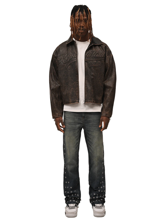 Vintage Leather Jacket - Acid Wash