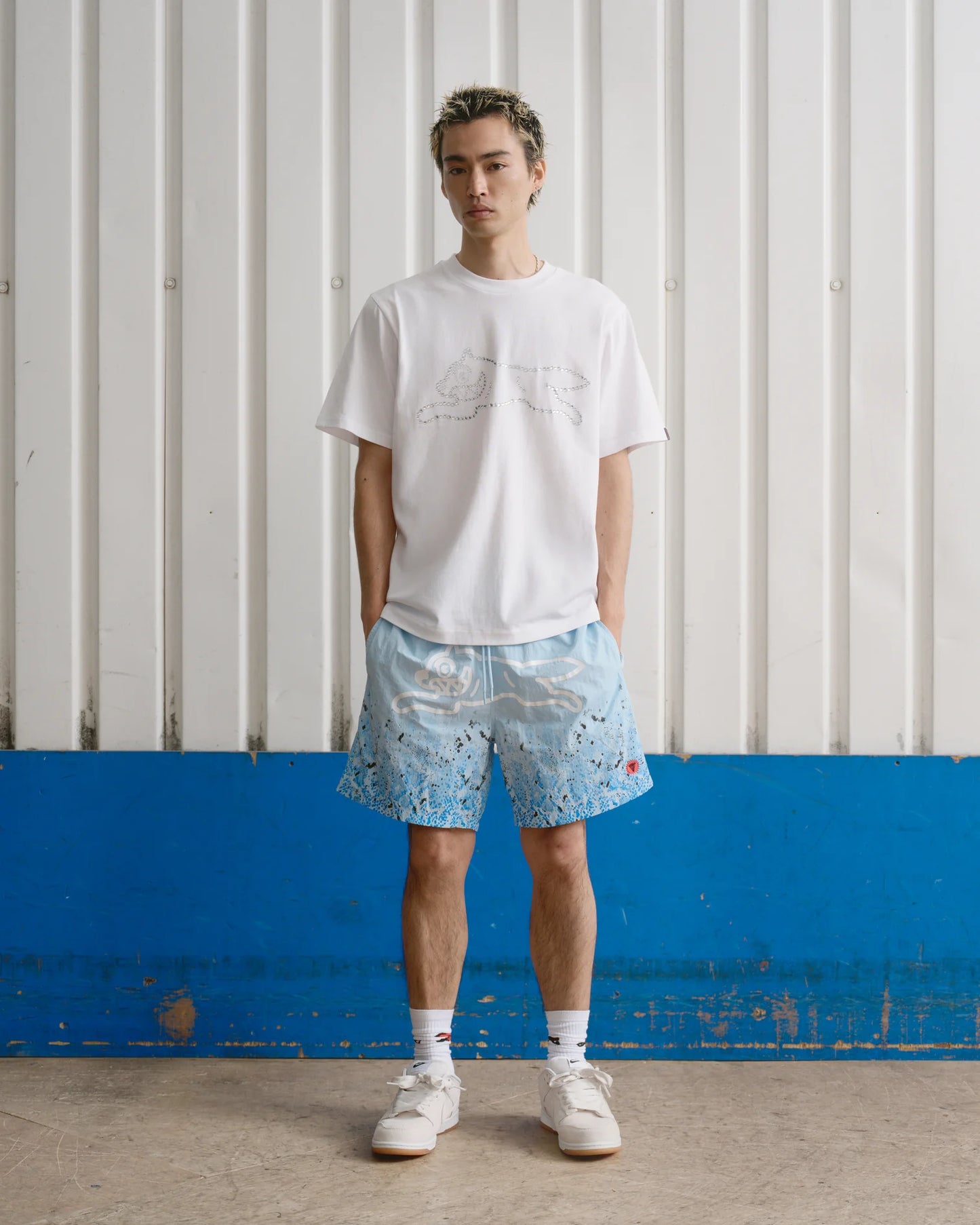 GRADIENT SNAKESKIN RUNNING DOG SWIM SHORTS - BLUE