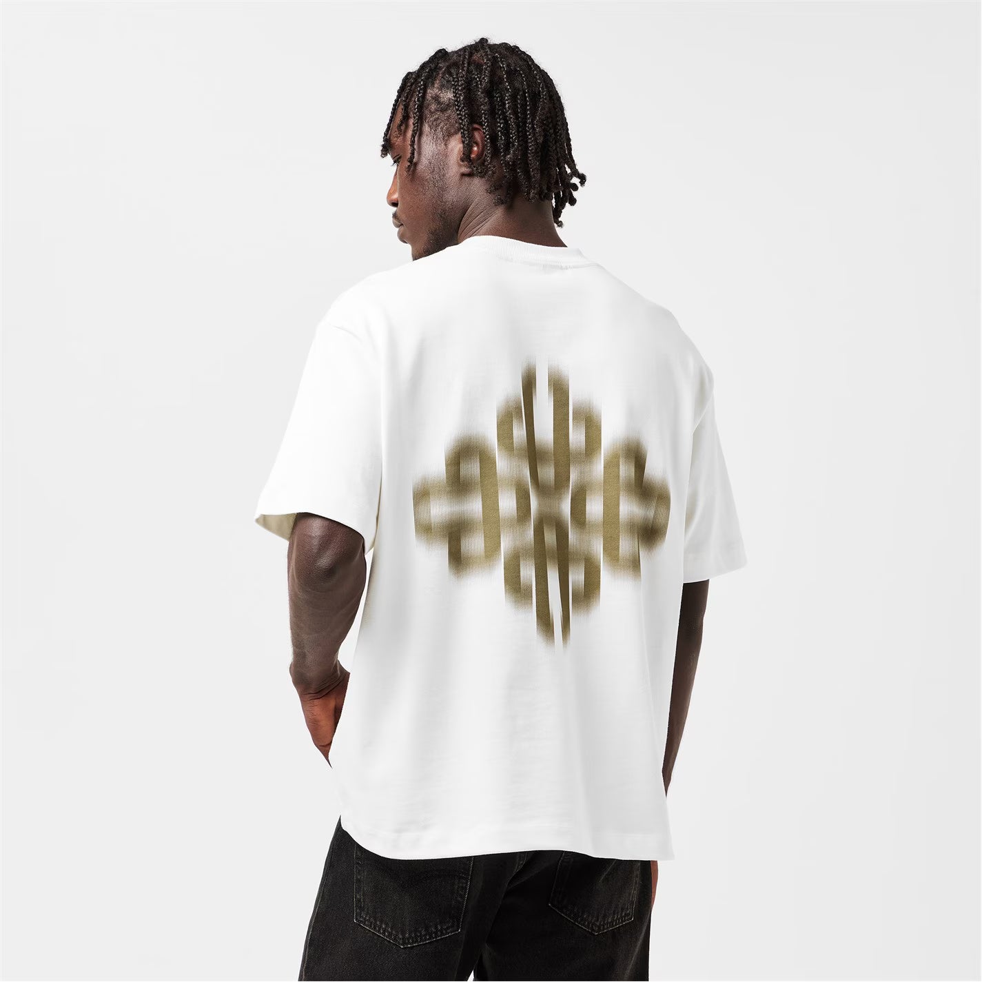 White Mens Blurred Graphic Emblem T-Shirt