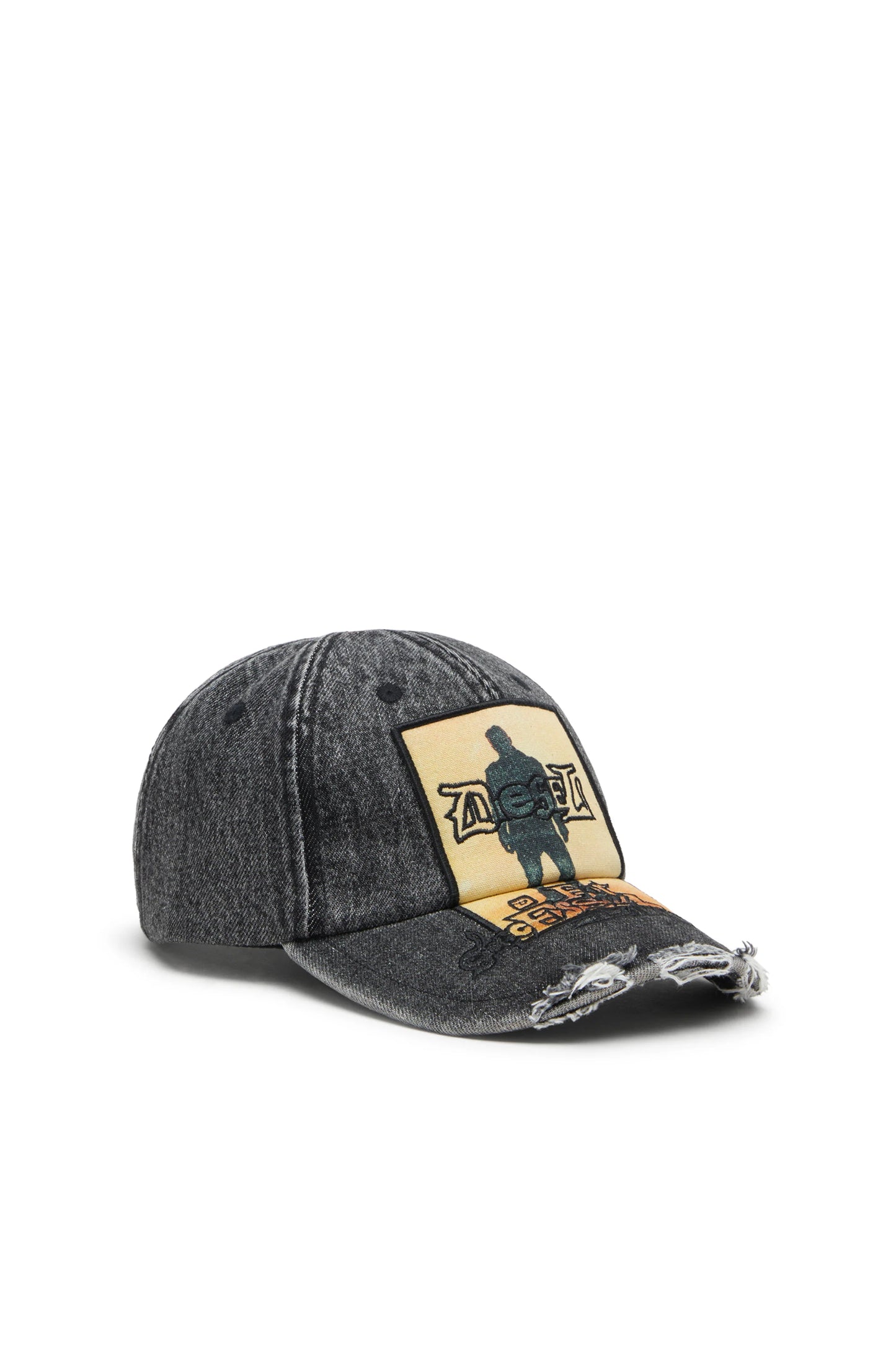 Denim baseball cap with patch and frayed details