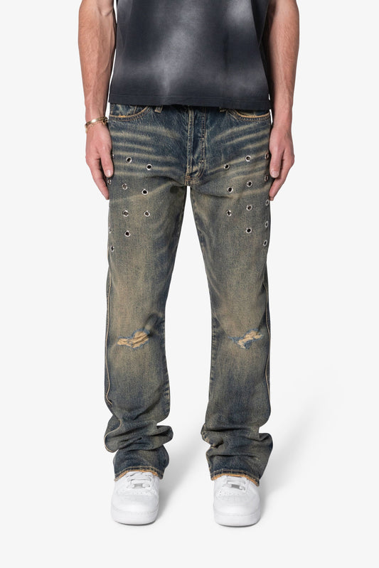 B384 METAL EYELET FLARE DENIM