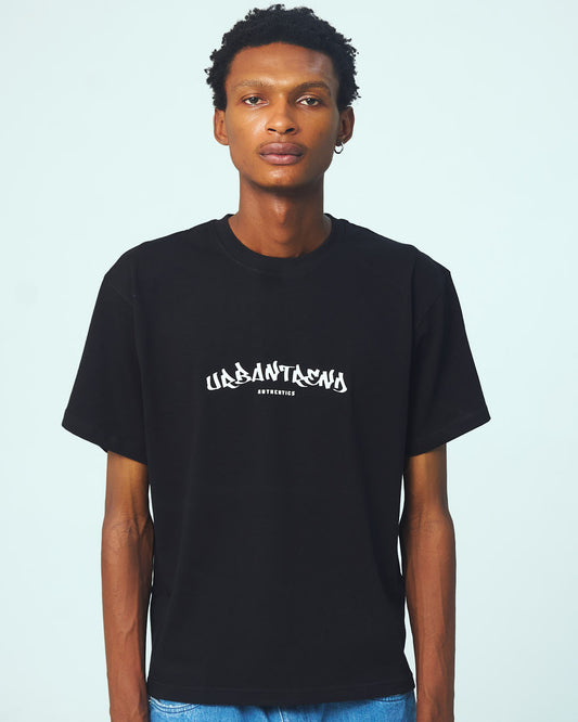 Graffiti Puff Logo Print T-Shirt - Black