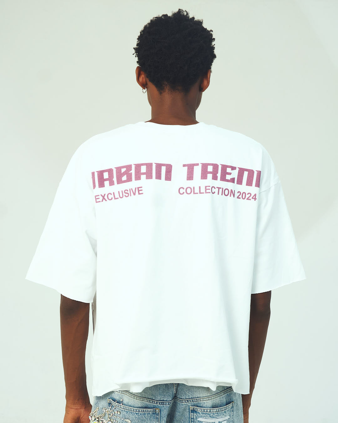 Rhinestone Logo Boxy Fit Cropped T-Shirt - White