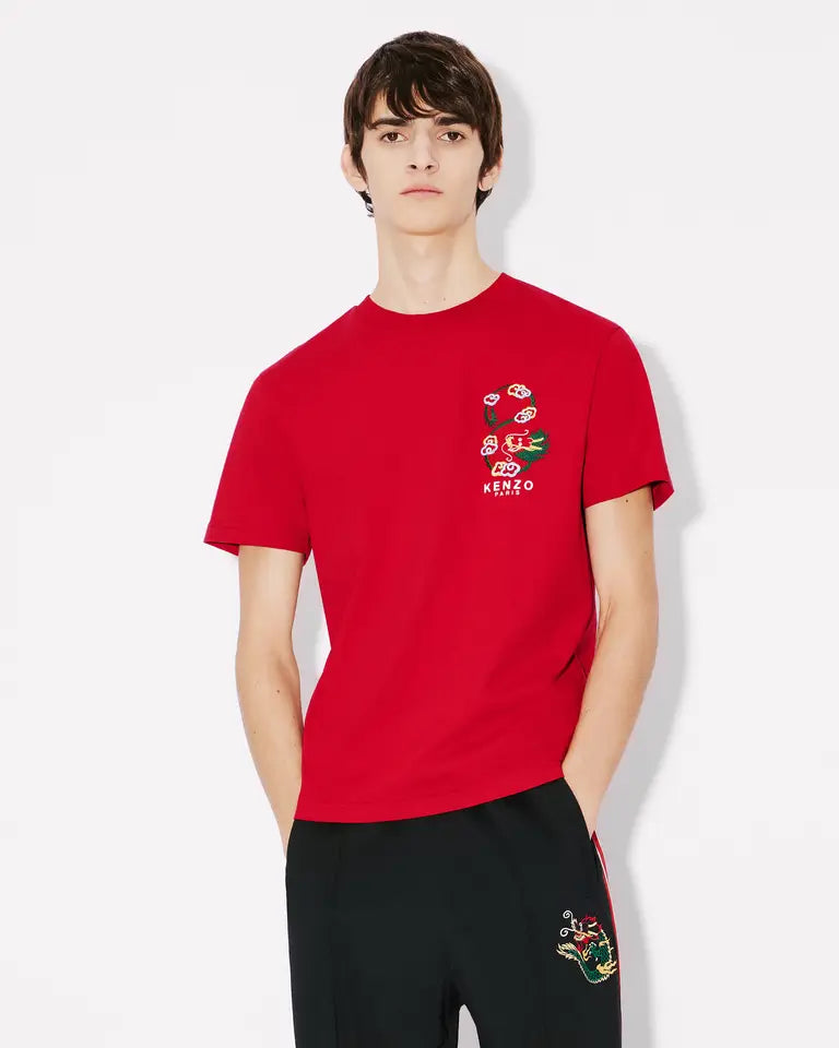 'YEAR OF THE DRAGON' EMBROIDERED SLIM T-SHIRT - RED