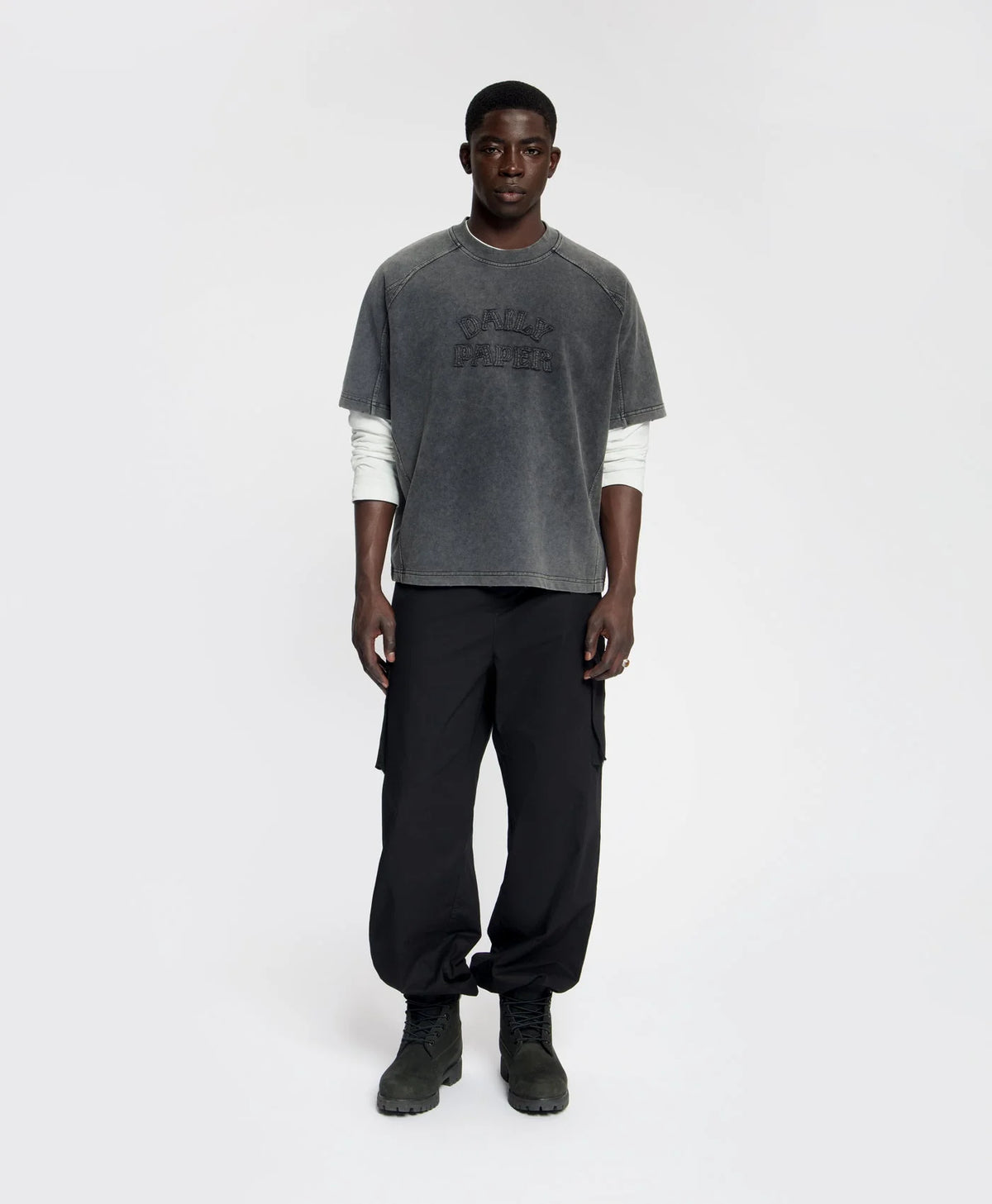 Boxy Washed Black Raglan Stacked Dias Jersey T-Shirt
