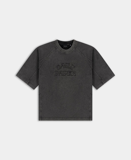 Boxy Washed Black Raglan Stacked Dias Jersey T-Shirt
