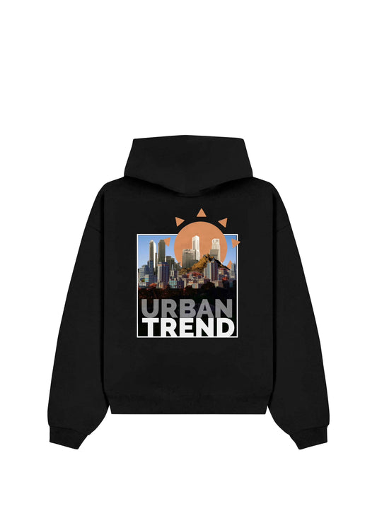 Rhinestone Front Embroidery Logo Print Hoodie - Black