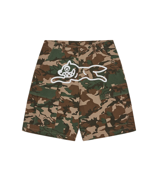 RUNNING DOG WOODLAND CAMO CARGO SHORTS - MULTI