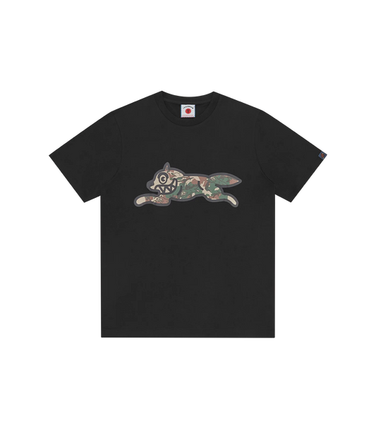 CAMO RUNNING DOG WOODLAND T-SHIRT - BLACK