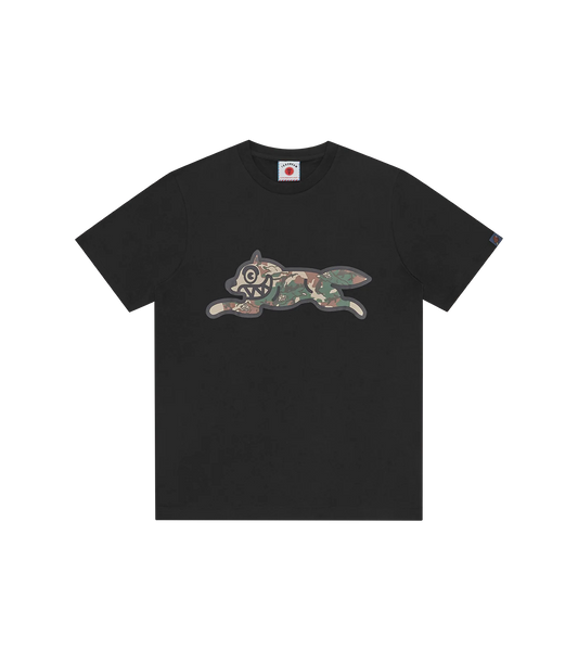 CAMO RUNNING DOG WOODLAND T-SHIRT - BLACK