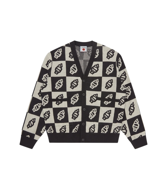 CHECKERBOARD CARDIGAN - BLACK