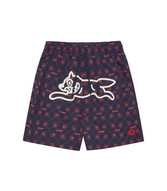 MONOGRAM RUNNING DOG SWIM SHORTS - NAVY/RED