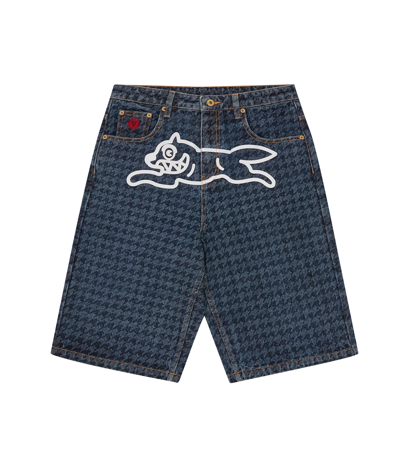 HOUNDSTOOTH RUNNING DOG JORTS - INDIGO