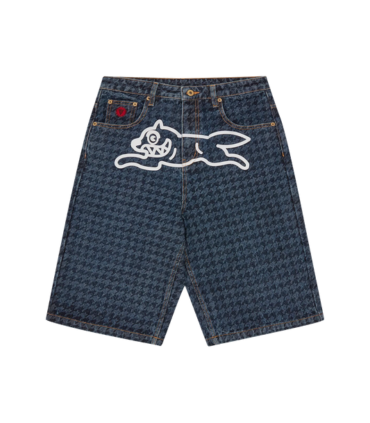 HOUNDSTOOTH RUNNING DOG JORTS - INDIGO